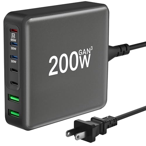 200W USB C Charger, 7-Port Desktop USB C Charging Station, 65W Laptop Charger Compatible with MacBook Pro/Air,iPhone 16/15/14/Mini/Pro/13Pro Max/12