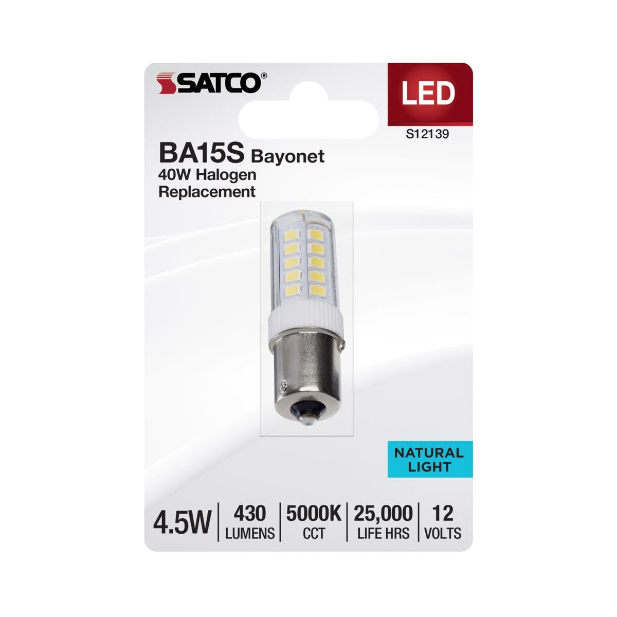 Satco 4.5w Mini LED BA15s Bayonet Single Contact 12v 5000K Clear Finish Bulb