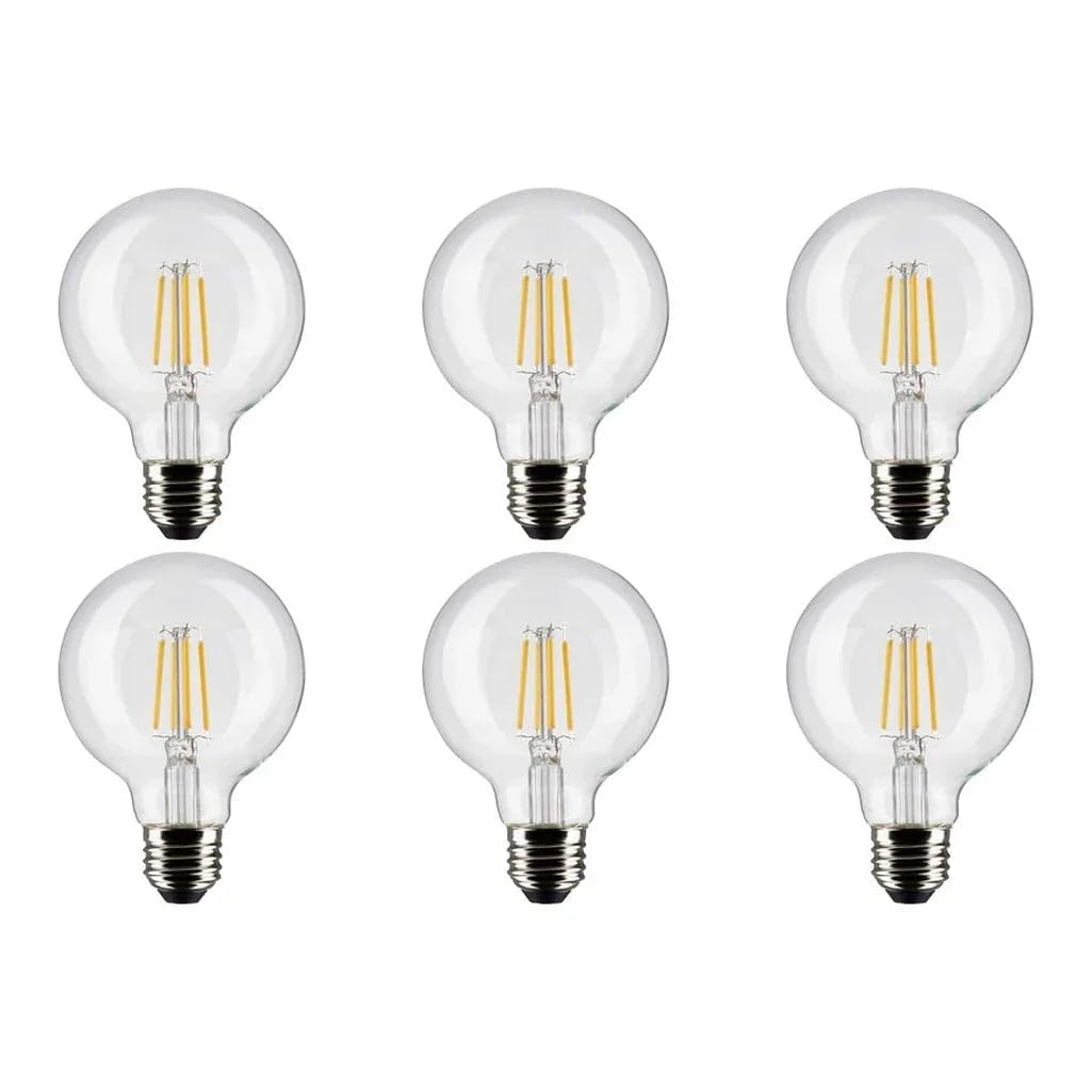 Satco 6-Watt LED Filament G25 Globe Light Bulbs, 3000K Soft White, 500 Lumen, E26 Medium Base, Dimmable, Wet Location, 6 Pack