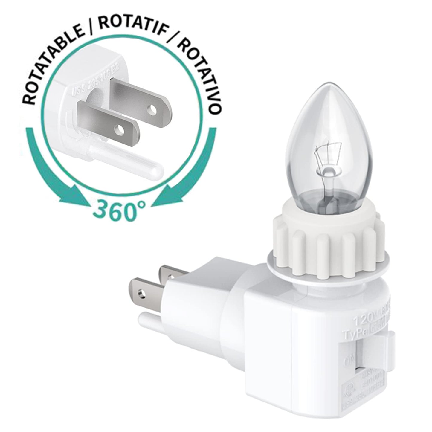 TWDRTDD Night Light Plug in Base, 360° Rotatable Waterpfoof Nightlight with On/Off Switch for Himalayan Salt Wall Lamp,Wall Light (White)