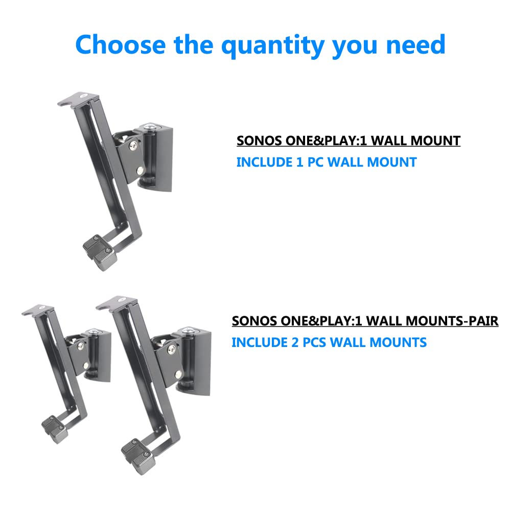 EMAQUIN Wall Mounts Brackets-Pair Set-2PCS for SONOS ONE/SONOS ONE SL/SONOS Play 1 Speaker (Include 2PCS,Swivel and Tilt,Compatible with Both SONOS