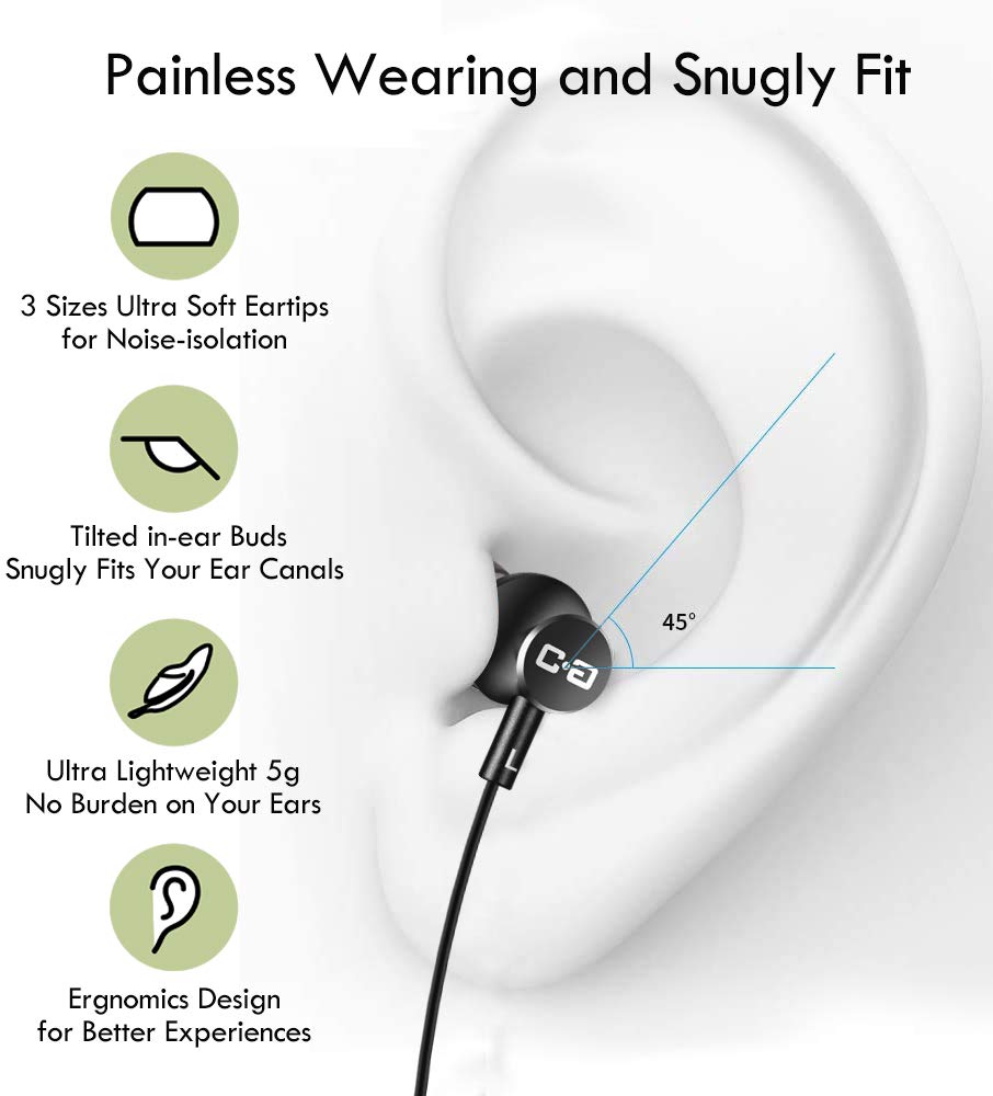 Extra Long Earbuds for TV & PC, with 12FT Spring Coiled Extension Cable, Volume Control & Mic, in-Ear Wired Headphones for 3.5mm Audio Output Devices
