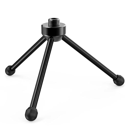FIFINE Tripod Stand for Desktop Microphone with Non-slip Rubber Feet, Sturdy Metal Construction, Foldable Desk Mic Stand for Gaming, Podcasting