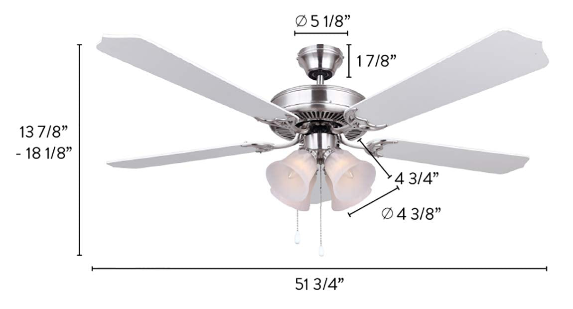 Canarm LTD St. James BPT 52 Alabaster Glass 4 Bulb Light Kit, 52-Inch Ceiling Fan with 5 Blades, White/Bleached Oak Blades