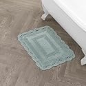 Laura Ashley Absorbent Bath Mat Reversible Crochet Soft and Plush Bathroom Mat 100% Cotton 17x24 Bath Rug, Aqua Blue
