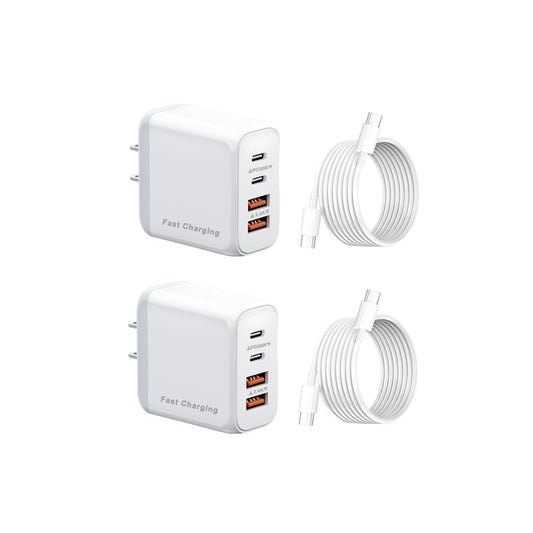 40W USB C Wall Charger with 4FT Cable, 4-Port, PD Power Adapter + QC Wall Plug Multiport Type C Charging Block Cube, for i Phone 17/16/15/14/13