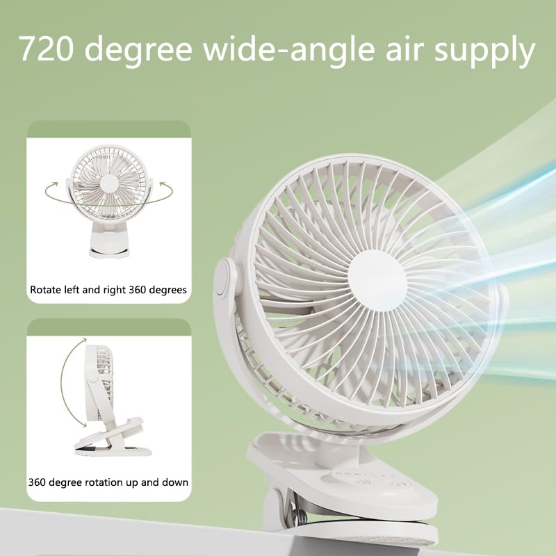 KONPWAY 6 Inch Compact Clip On Personal Fan for Outdoor, Car Seat, Gym & Bedroom, White