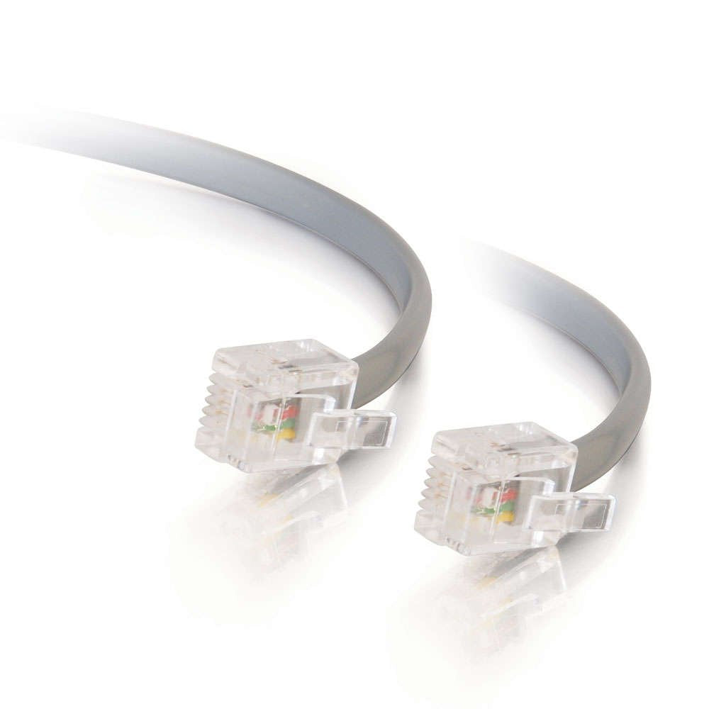 C2G RJ11 Modem Cable, Ethernet Network Cable, Silver Telephone Cable, 7 Foot DSL Cable, C2G 02970