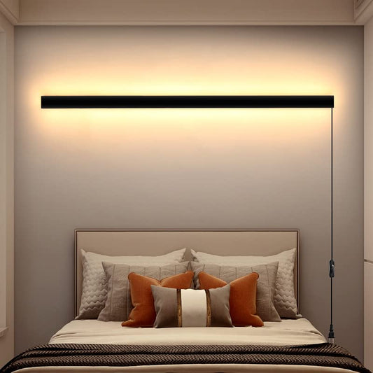 KELUOLY Modern Plug in Long Wall Sconce, 39" Black Matte LED Wall Lights, 20W Warm White 3000K Acrylic Indoor Wall lamp, with 59" Plug Cable