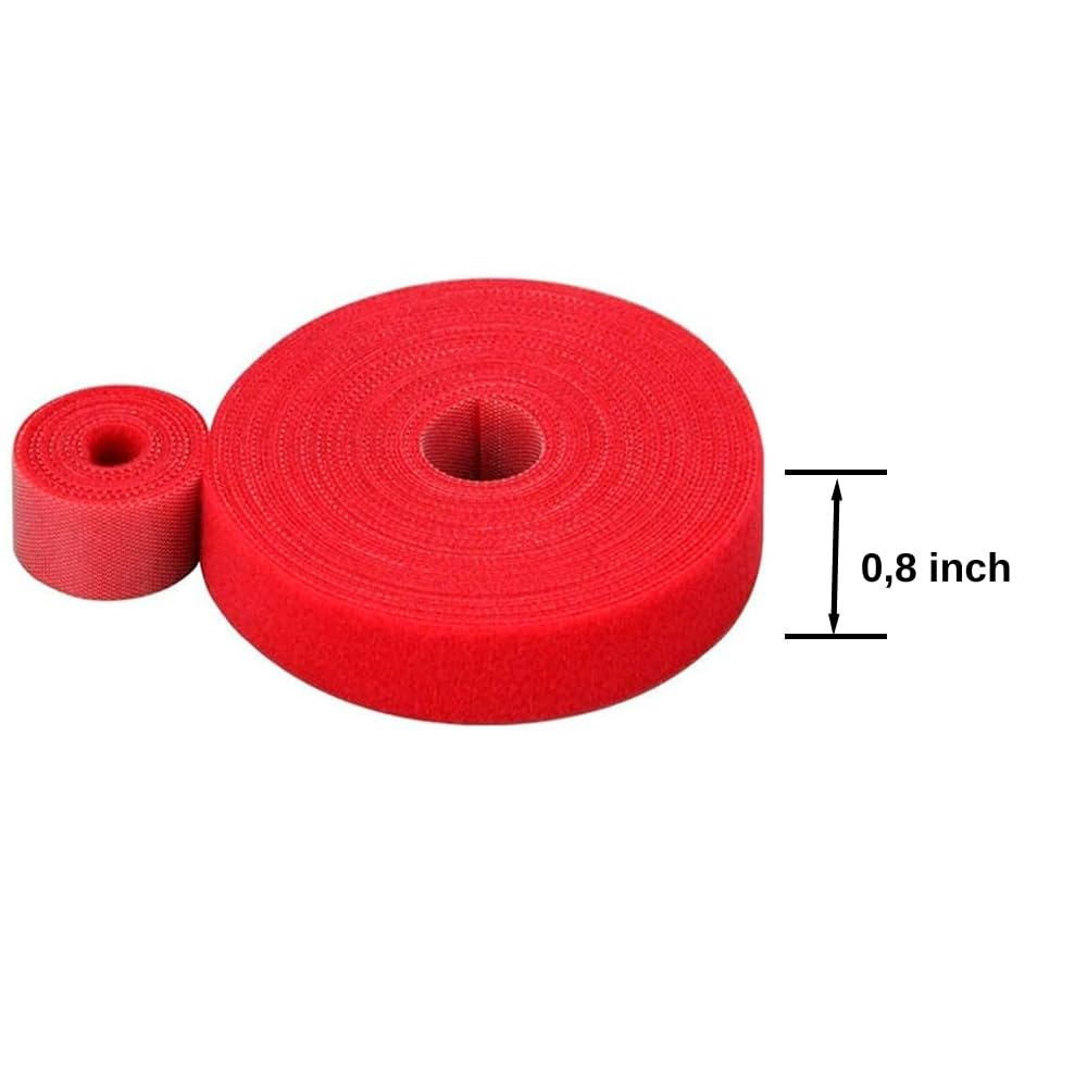 0.8 Inch Red Double Sided Hook & Loop Straps - 5 Yards Reusable Fastening Tape Cable Ties - Duo Wrap