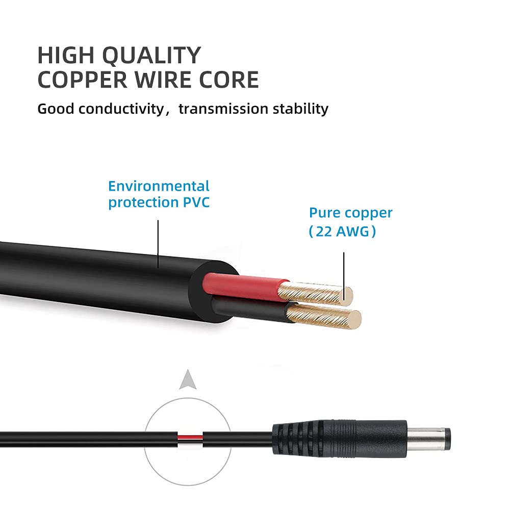Power Extension Cable 100ft 5.5mm x 2.1mm 12 Volt Male to Female Plug Cord for CCTV IP Security Cameras DVRs and More Devices Black…