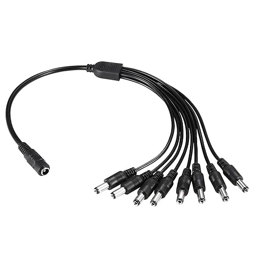 Xwell DC Power Splitter Cable 1 Female to 8 Male Wire Y Adppter 5.1mm X 2.1mm for CCTV Security Cameras and LED Strip Lights