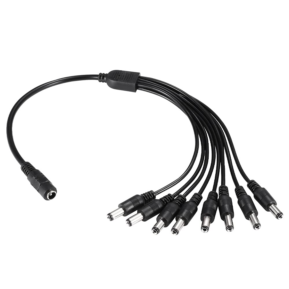 Xwell DC Power Splitter Cable 1 Female to 8 Male Wire Y Adppter 5.1mm X 2.1mm for CCTV Security Cameras and LED Strip Lights