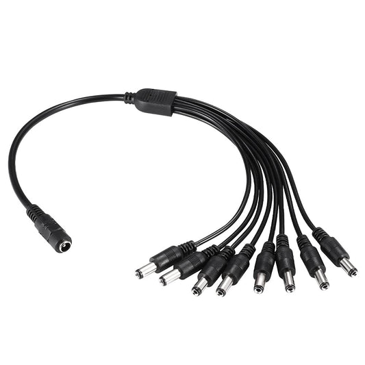 Xwell DC Power Splitter Cable 1 Female to 8 Male Wire Y Adppter 5.1mm X 2.1mm for CCTV Security Cameras and LED Strip Lights