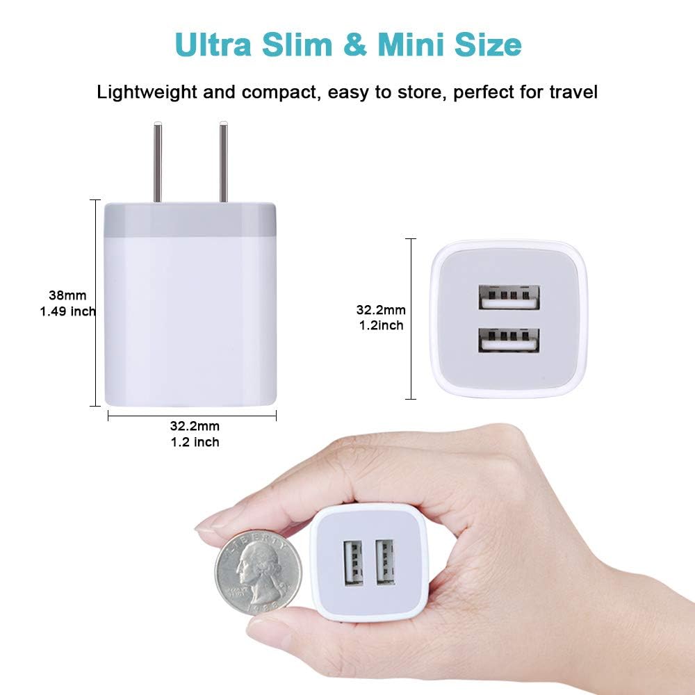 Charger Block, USB Wall Charger, Double USB Fast Charging Cube Block charger Box, 2.1A Phone CHARGERr Power Adapter 3Pack for iPhone 17 16 15 14 13 12