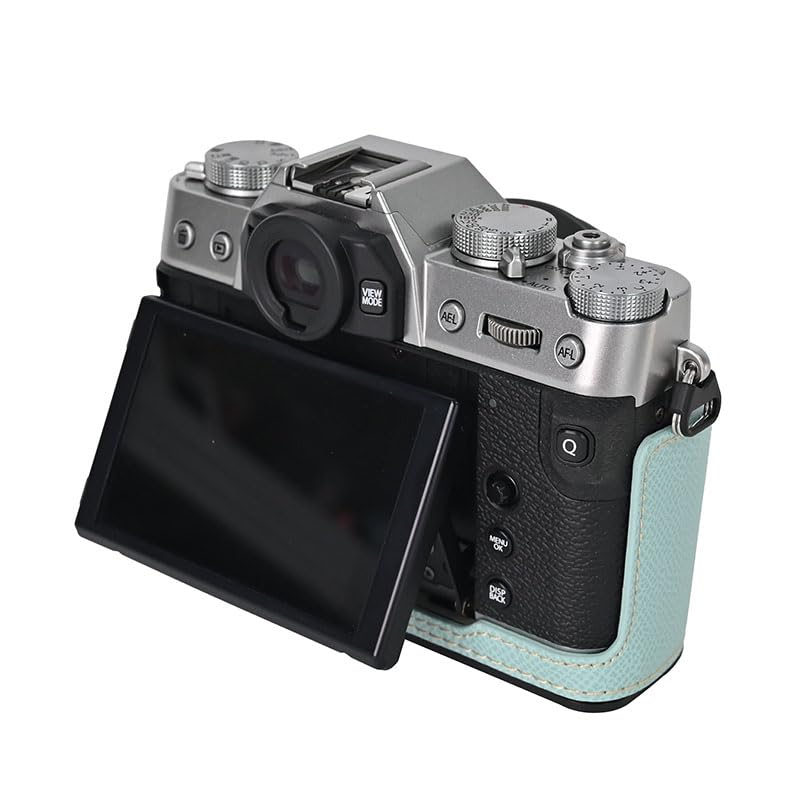 X-T30 Case, BMAOLLONGB Handmade PU Leather Half Camera Case Bag Cover Bottom Opening Version for Fujifilm X-T30 XT30 with Hand Strap (Blue)