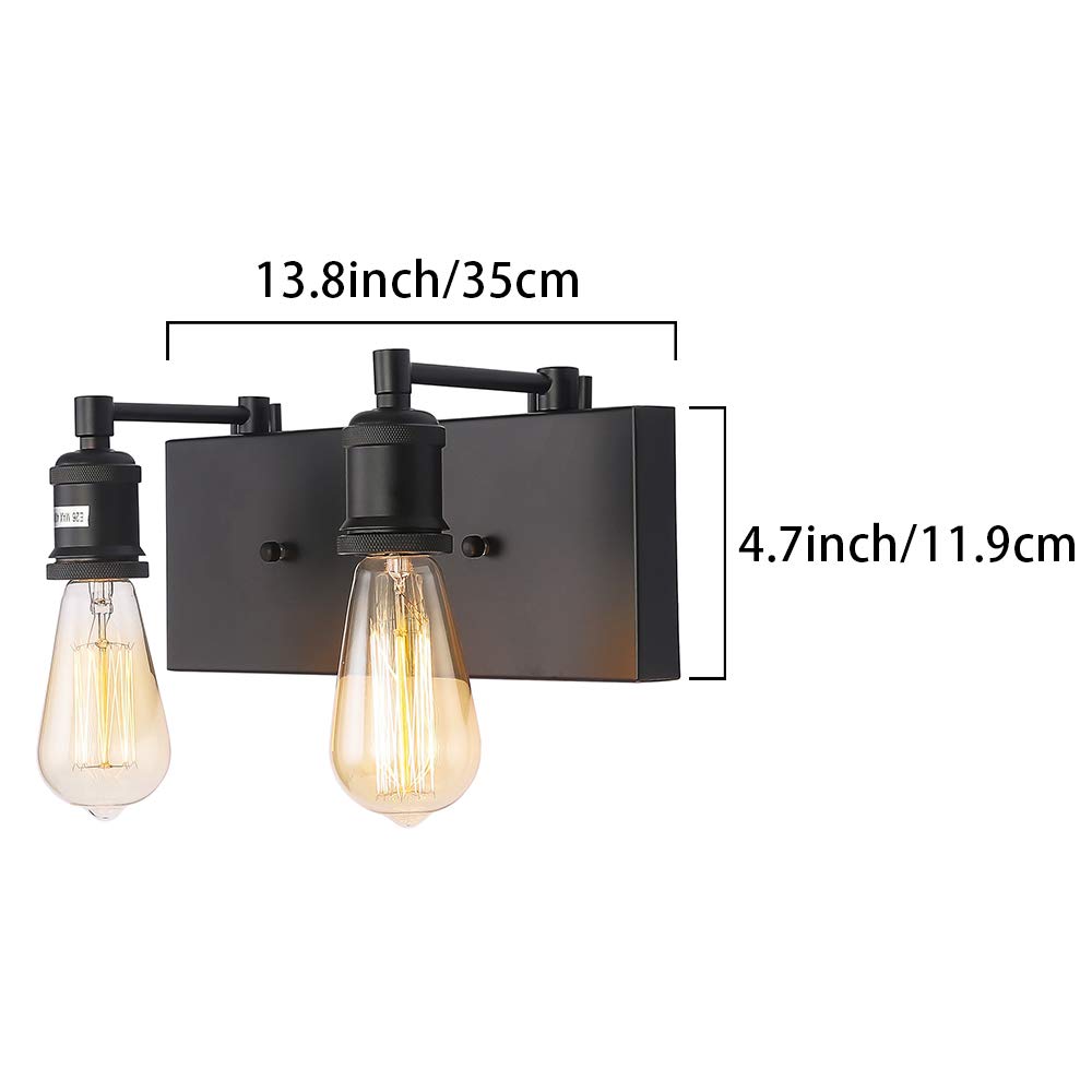 PUUPA 2 Lights Bathroom Vanity Light, Modern Industrial Black Wall Sconce with Adjustable Sockets for Bedroom Living Room Hallway Kitchen