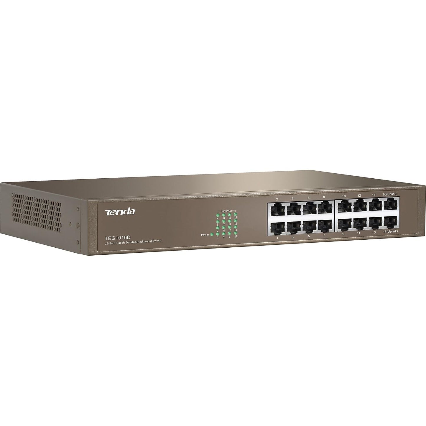 Tenda TEG1016D, Unmanaged 16 Port Gigabit Switch, Rackmount Ethernet Switch, Plug & Play, Fanless & Metal Design Network Switch, Limited Lifetime