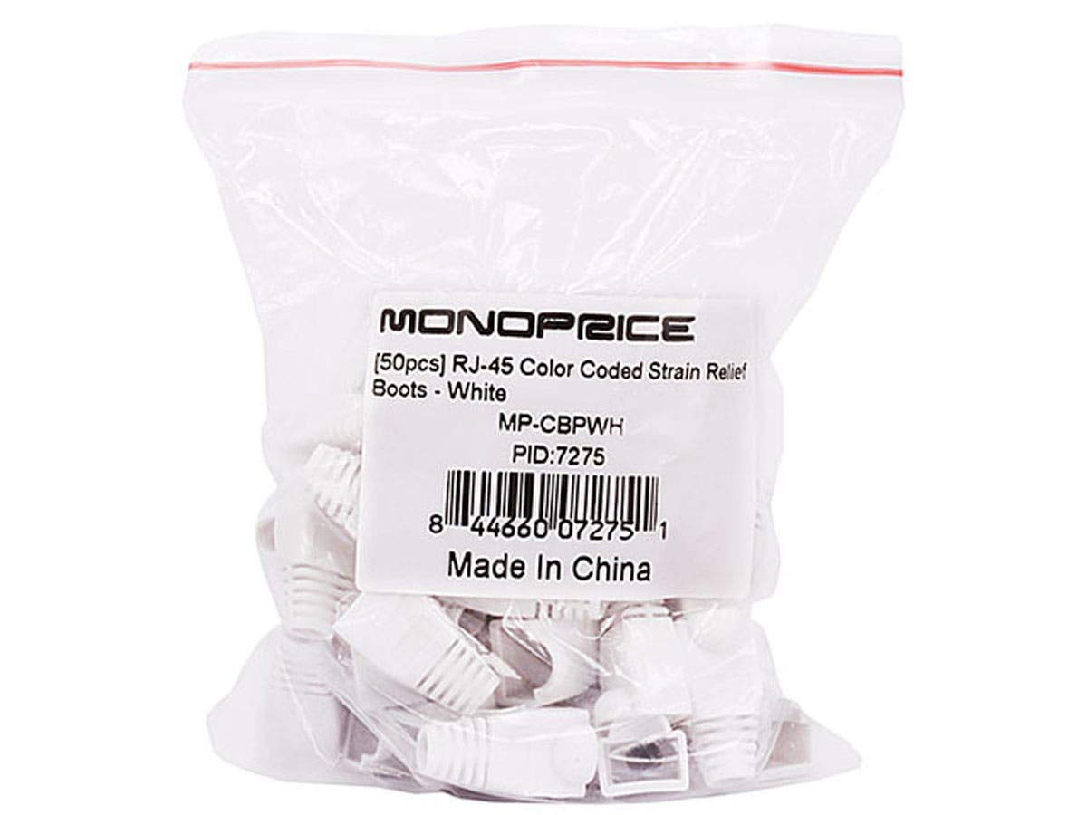 Monoprice [50pcs] RJ-45 Color Coded Strain Relief Boots - White