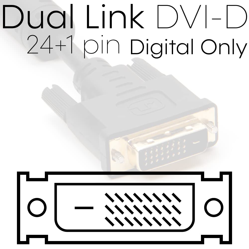 Cmple - DVI Cable 10ft, DVI to DVI Dual Link Monitor Cable Digital (24+1) Male DVI Cable for Gaming PC, Laptop, Projector, DVD, Monitor - Black