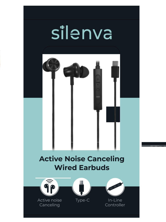Silenva Active Noise Canceling Earbuds Wired, USB-C Wired ANC Earbuds, 20dB Earbuds Wired, Press Center Button Twice to Turn on ANC, Black