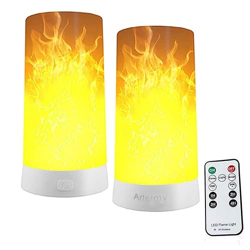 Artermy LED Flame Effect Light,2 Pack Light Bulbs,USB Rechargeable led Flame Light with Remote & Timer,Realistic Dancing LED Flickering Wick, Magnetic