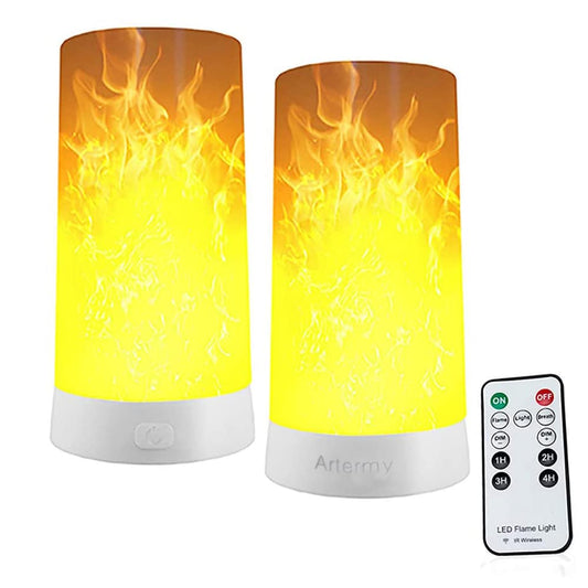 Artermy LED Flame Effect Light,2 Pack Light Bulbs,USB Rechargeable led Flame Light with Remote & Timer,Realistic Dancing LED Flickering Wick, Magnetic