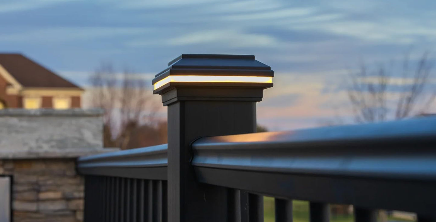 Tru-Scapes® 4.5” Composite LED Low Voltage Deck Post Cap Light (ONLY fits a Trex Transcend Post) (Black) (NOT Solar) - Works with Trex LightHub Plug N