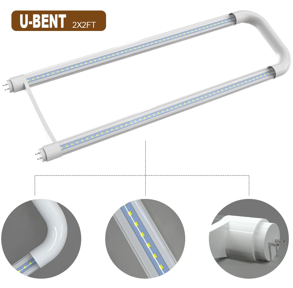 Romwish U Shaped LED Tube Lights, T8 T12, 18W(40W Equiv.), 6000K Super Bright, 2000LM, Fluorescent Light Tube Replacement, Ballast Bypass, Dual-Ended