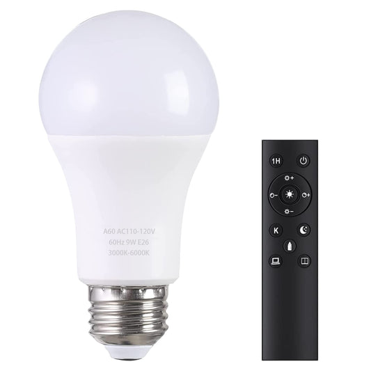 MXhme A19 LED Light Bulbs with Remote Control, 800LM 9W, 60W Equivalent LED Bulbs,Stepless Dimmable 3000K-6000K,E26 Base,CRI 80+,2.4GHz,25000+ Hours