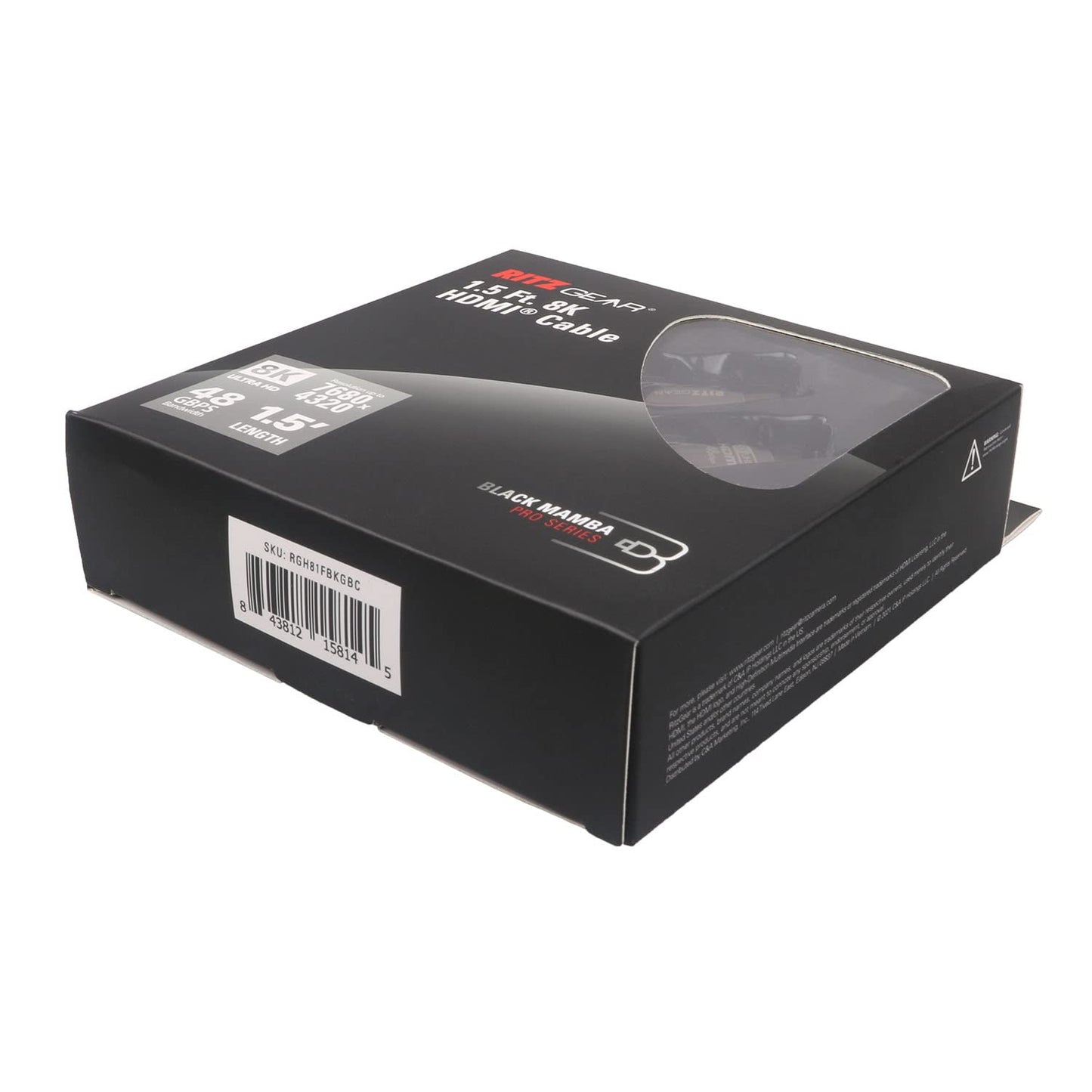 Ritz Gear 8K HDMI 2.1 Cable 1.5 ft. 48 Gbps Ultra High Speed Braided Nylon Cord & Gold Connectors - 10K/8K@60Hz UHD Video/4K@120Hz/4K@60Hz/2K/1080P.