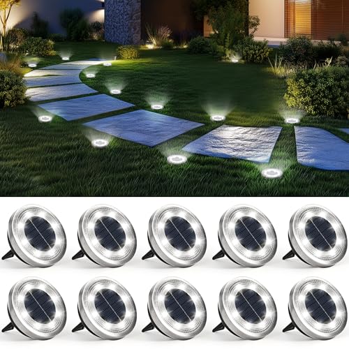 SOLPEX 10 Pack Solar Ground Lights Outdoor Waterproof, Solar Powered Pathway Lights, Landscape Lighting for Garden Walkway Driveway Backyard Decor