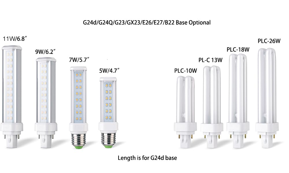 E-Simpo 1pc G24d 2-Pin Led Light Bulb 5W/4.7" PLC10W LED PL Horizontal 180D View Angle 2U Tube Plug in PL-C CFL Replacement Frosted Daylight 6000K (5W