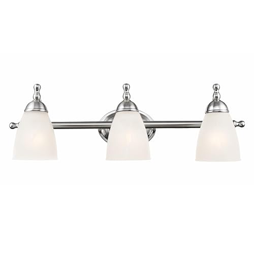 Globe Electric 50783 23" 3-Light Vanity Light, Satin Nickel, Alabaster Glass Shades, Beauty Room Accessories, Bathroom Lights Over Mirror, Makeup