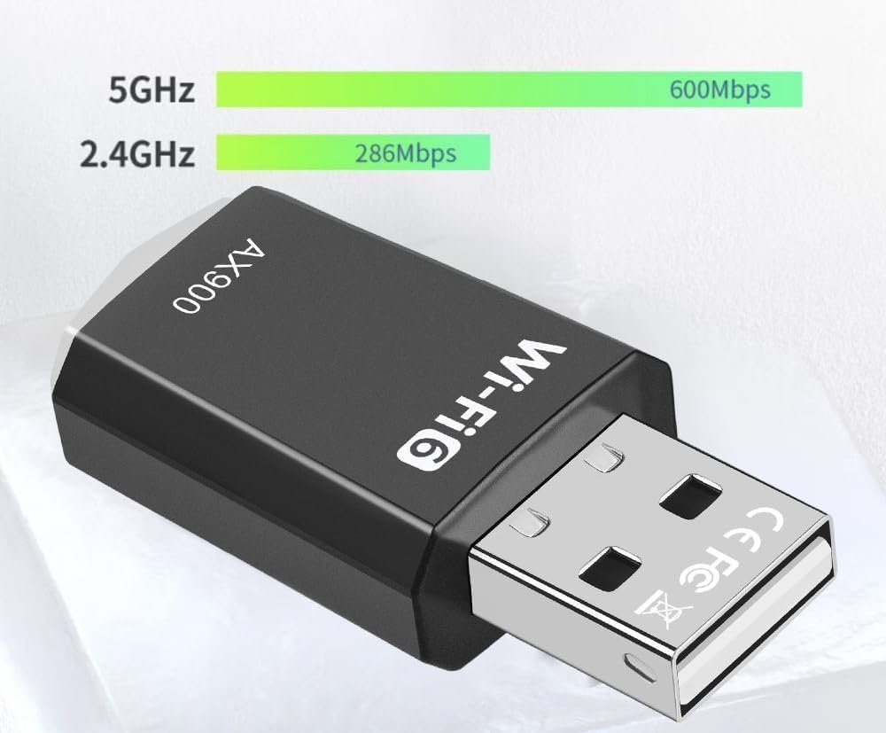 AX900 USB WLAN Adapter Dual Band 2.4GHz/5GHz with Built-in Driver, USB WiFi 6 Adapter for PC/Desktop/Laptop, Compatible with Windows 11/10/8.1/8/7