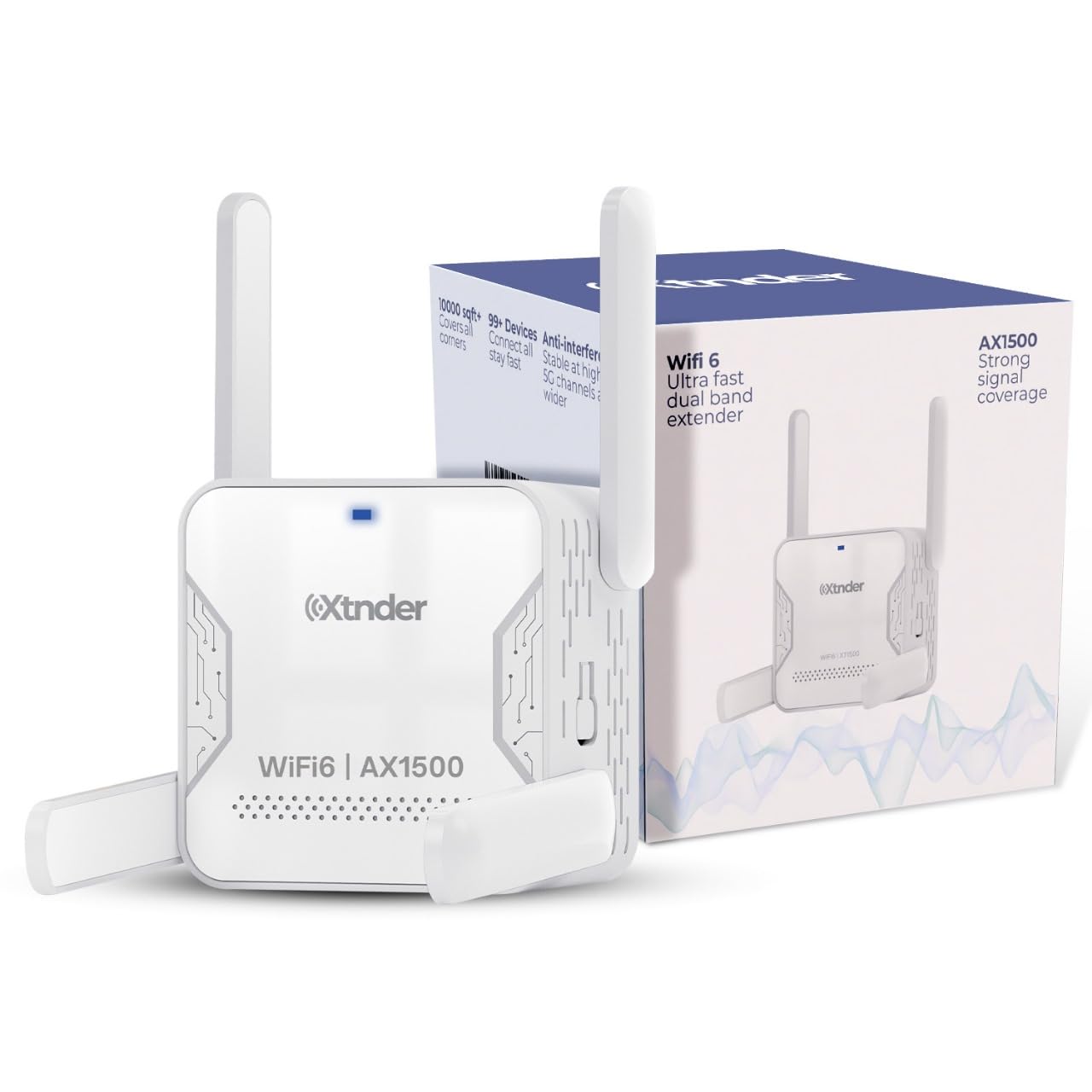 WiFi Extender AX1500 Signal Booster Long Range, Covers 13,000 Sq.Ft & 100+ Devices, 1500Mbps Dual-Band 5.8GHz & 2.4GHz WiFi Extender with Ethernet