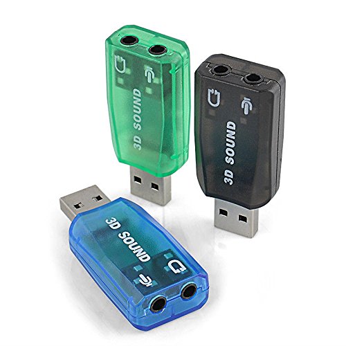 VizGiz 3 Pack USB Sound Card Adapter 5.1 Channel 3D External USB to 3.5MM 1/8 Audio Jack Stereo Headset Mic Microphone Headphone Earphone Plug