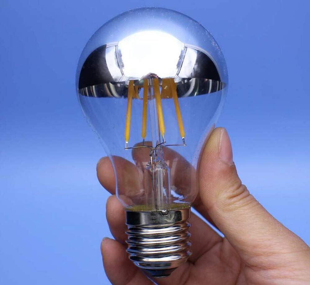 Half Chrome Light Bulb A60 4W(40W Equivalent) E27 Base LED Filament Vintage Edison Bulb with Mirror Half Chrome Silver Bulb,for Bathroom Kitchen