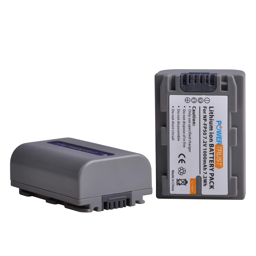 PowerTrust 2-Pack NP-FP50 Battery and Dual Charger for NP-FP30,NP FP50,NP-FP60,NP-FP70,NP-FP90,NP-FP51,NP-FP71,NP-FP91 Series DCR-HC30 40 43E 65 85
