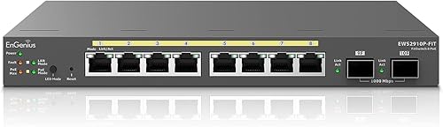EnGenius Fit EWS2910P-FIT 8-Port Gigabit PoE Managed Switch - 55W Power Budget, Layer 2+ Management, SFP Uplinks for Small Business Networks