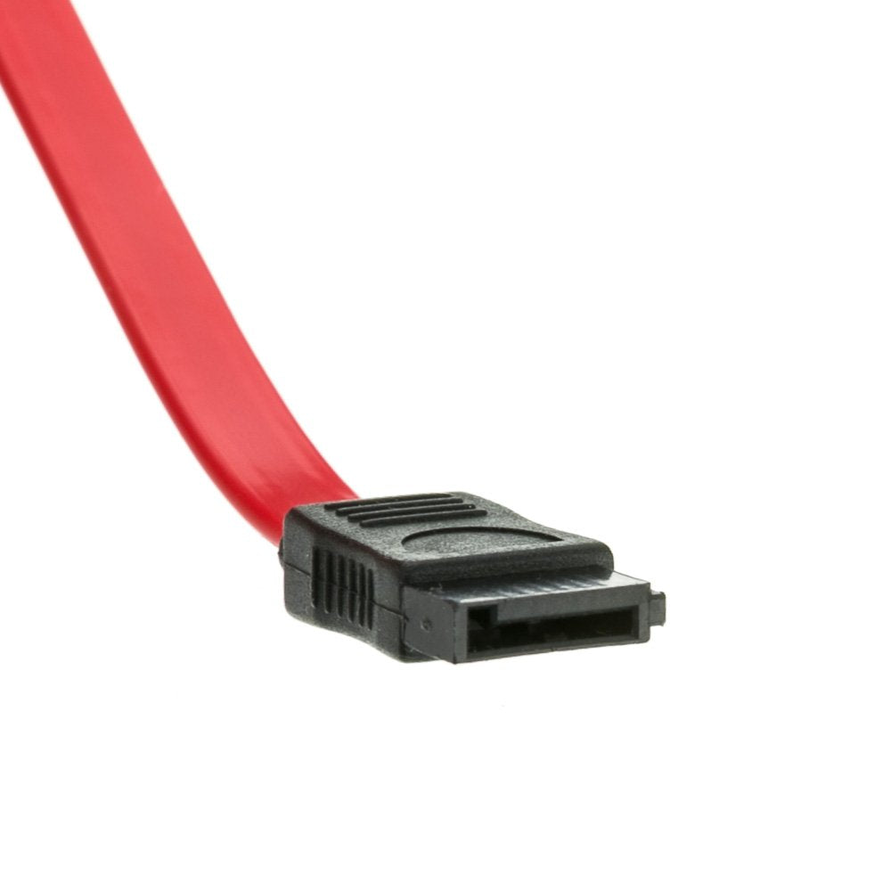 CableWholesale 1.5 Feet Serial(ATA) Cable, SATA to 90 Degree Right Angle SATA Connector, Single Right Angle SATA Cable, 26 AWG, Red, eSATA Male