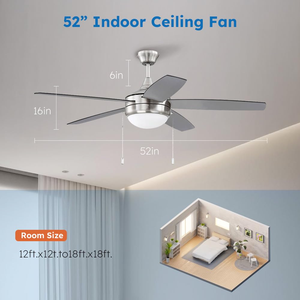 LED Ceiling Fan with Lights, Modern Farmhouse Ceiling Fan with Remote, 3-Speed Quiet Motor, Bright LED Light, Dual Finish Blades, Downrod Included