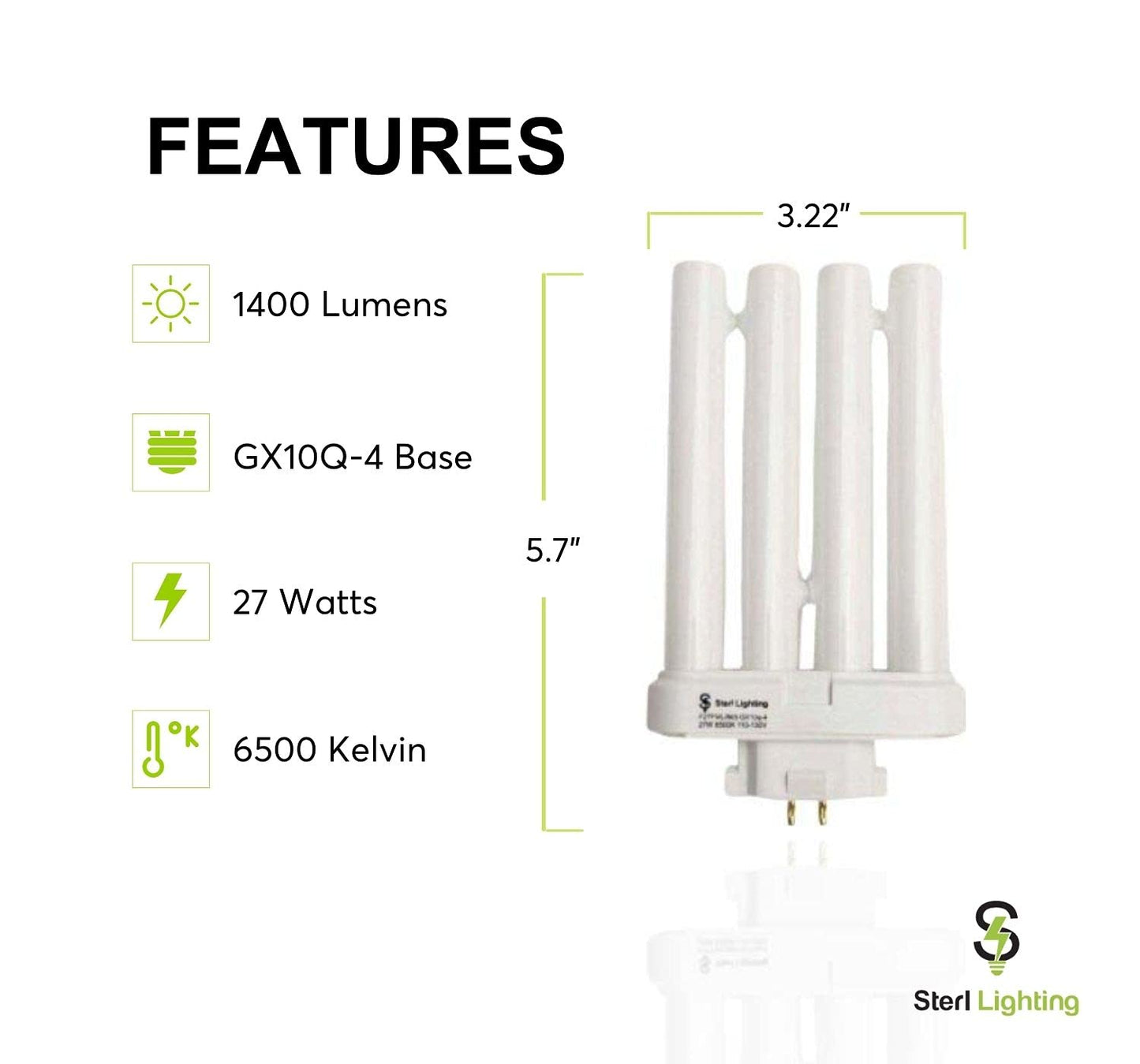 Sterl Lighting - GX10Q-4 Base FML Lamp 27 Watt Replacement Bulb for Desk or Small Floor 4 Prong Reading Quad Tube Compact Fluorescent Lamp CFML27
