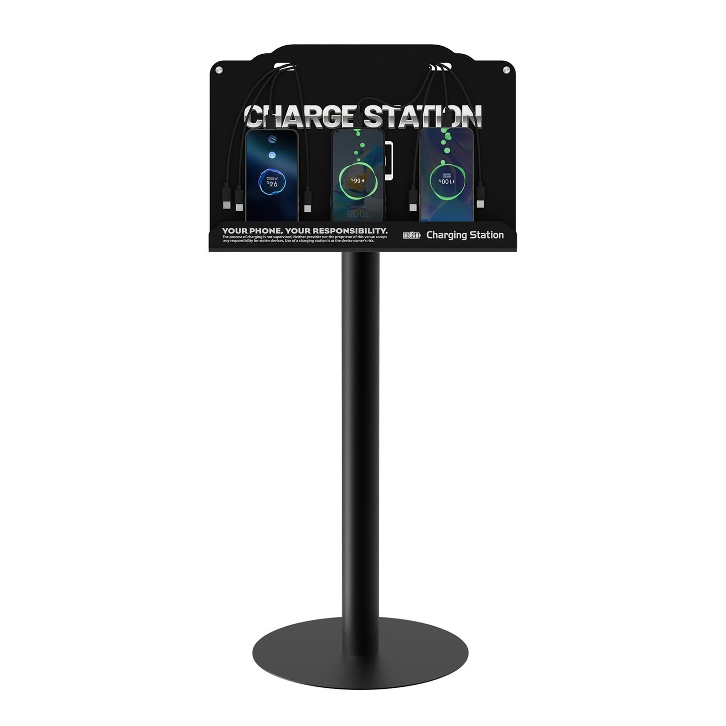 Floor Standing Cell Phone Charging Station with Fast Charigng Cables - 8 Device Charging Dock for Office, Hotel & Public Spaces | Compatible