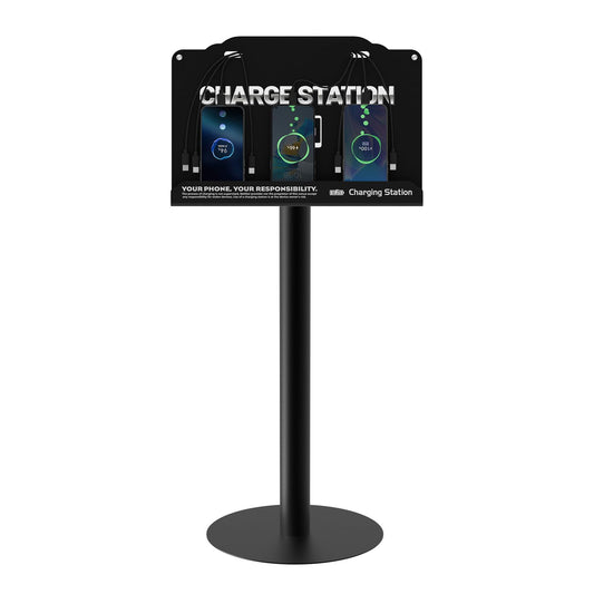 Floor Standing Cell Phone Charging Station with Fast Charigng Cables - 8 Device Charging Dock for Office, Hotel & Public Spaces | Compatible