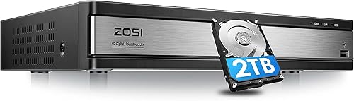 ZOSI H.265+ 16CH Full 1080P Video Security DVR Recorder with 2TB Hard Drive, Hybrid 4-in-1 Surveillance CCTV DVR for 960H/CVI/TVI/AHD Home Security