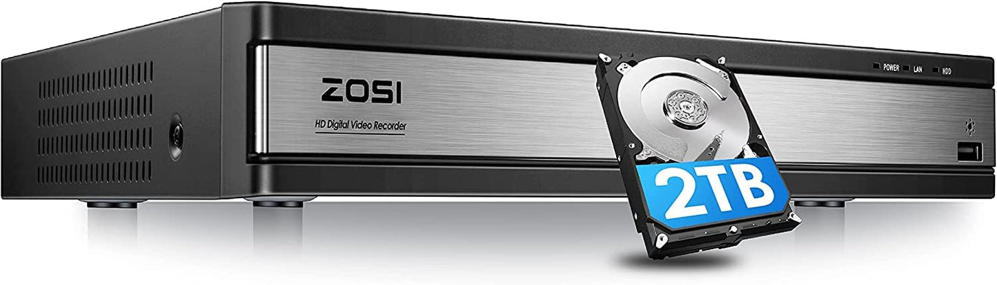 ZOSI H.265+ 16CH Full 1080P Video Security DVR Recorder with 2TB Hard Drive, Hybrid 4-in-1 Surveillance CCTV DVR for 960H/CVI/TVI/AHD Home Security