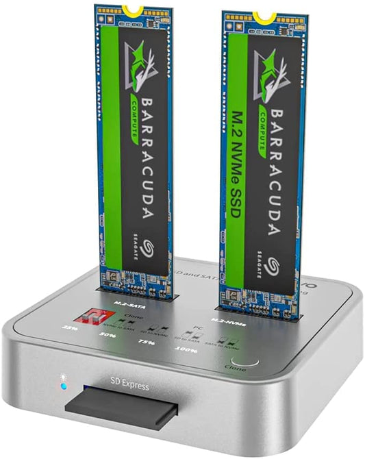 MAIWO K3016CL M.2 SATA/NVMe Docking Station, 10Gbps USB-C SSD Duplicator with SD Express Slot, One-Key Offline Clone, Dual M.2 SSD Reader & Writer