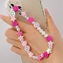 LUSTEMBER Cute Beaded Phone Charm, Smiley Face Wrist Strap, Colorful Handmade Polymer Clay and Pearl Chain
