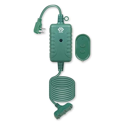 OSKOS Outdoor 3 Grounded Outlets with Wireless Remote Control, 15 ft Power Cord, Green.